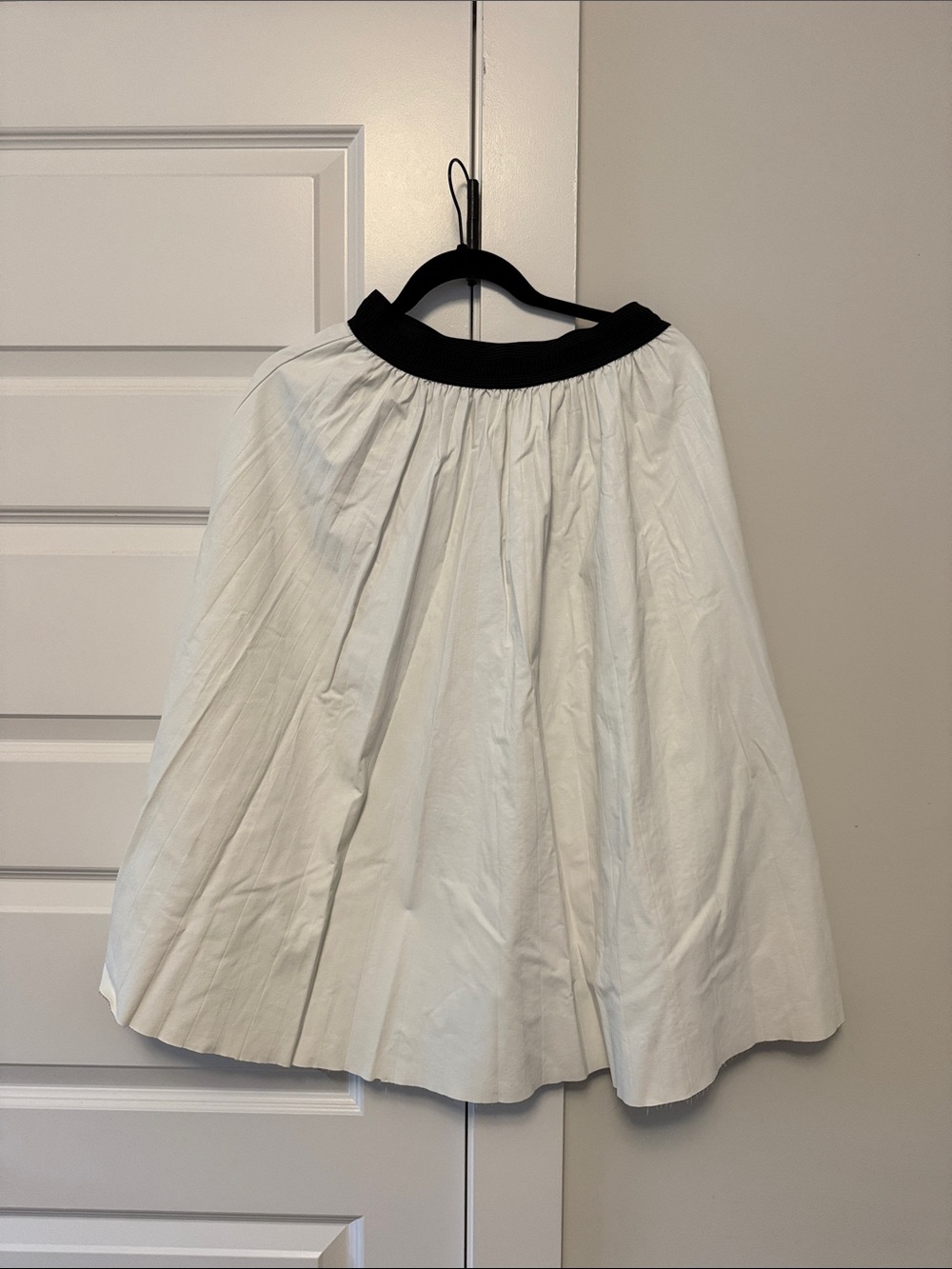 Zara White Full Midi Skirt with Black Waistband